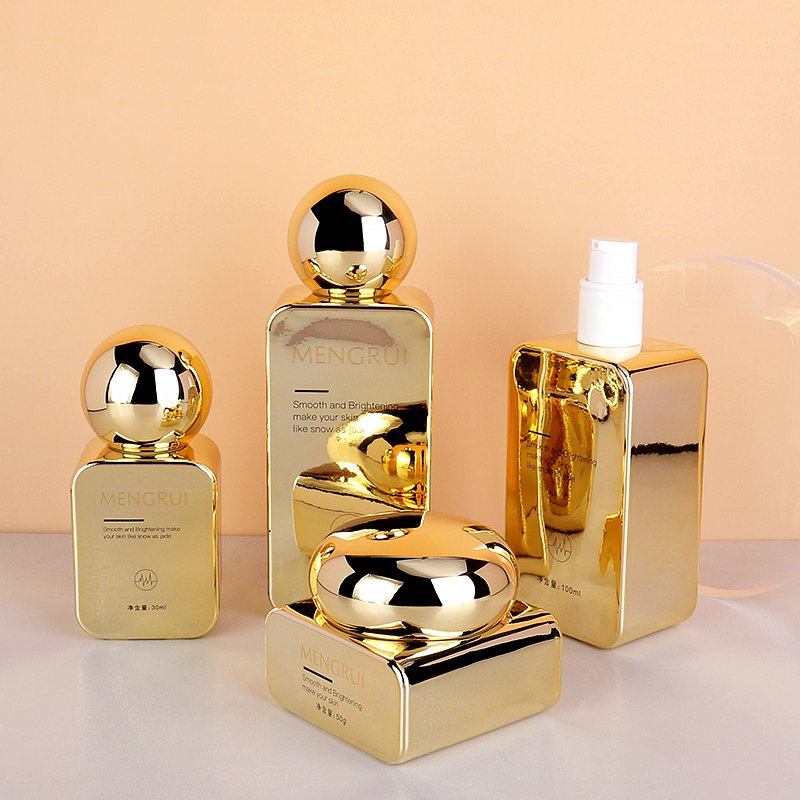 30g 50g 30ml 100ml 120ml Gold Glass Bottle With Lotion Pump Glass Jar Cosmetic For Sunscreen Cream Package