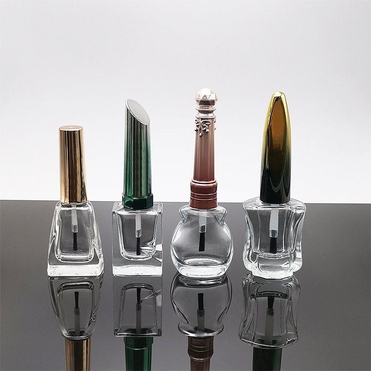 Factory Custom 8ml Frosted UV gel glass bottle packaging empty Square Silver cap nail polish bottle with Brush cap