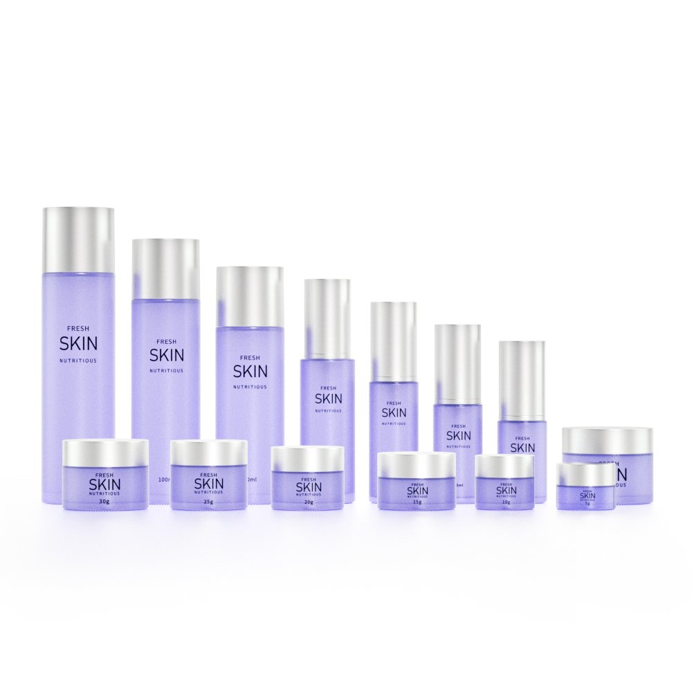 Custom print skincare pump bottle packaging frosted luxury empty glass cream jar lotion serum cosmetic bottle set