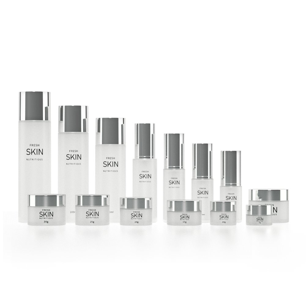 Custom print skincare pump bottle packaging frosted luxury empty glass cream jar lotion serum cosmetic bottle set