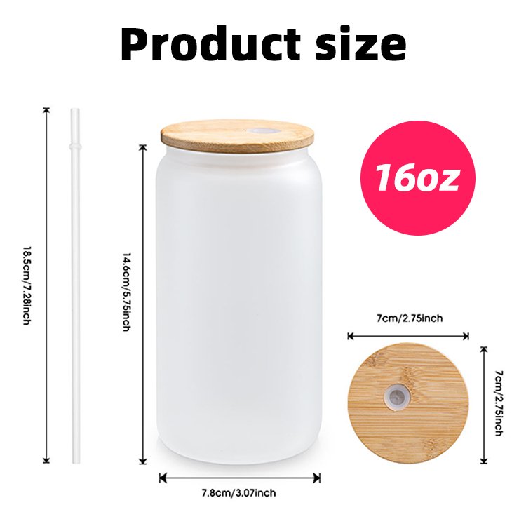 Hot 16oz Clear/Frosted Tumbler Blanks Sublimation Glass Beer Can Cups Water Bottle with Bamboo Lid