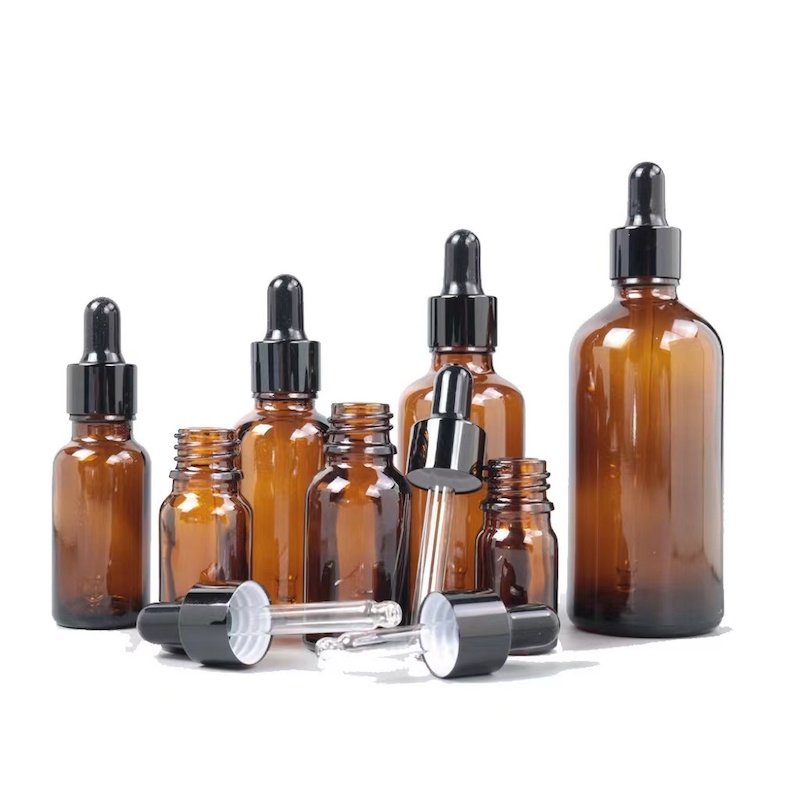 Refillable Round Amber Bottle Transparent Boston Serum Glass Dropper Bottles Bouteille Verre Essential Oil 5ml 10ml 20ml 30ml