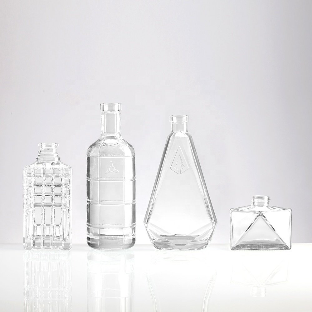 Glass bottle Manufacture customized unique 700ml 750ml vodka tequila rum spirit whisky glass bottle