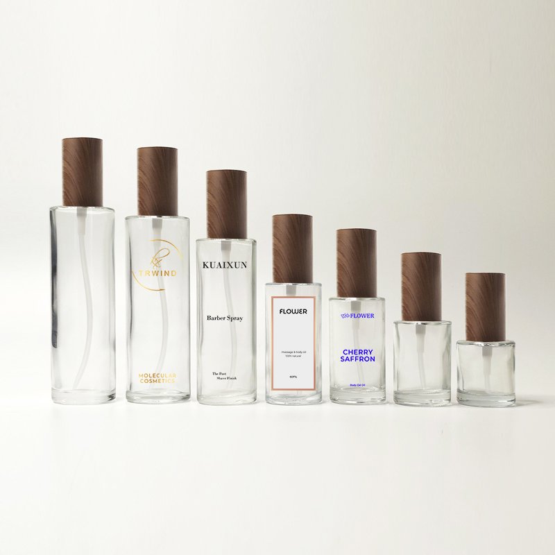 luxury cosmetic stick bottle glass body oil transparent pump bottle skincare sets packaging low moq