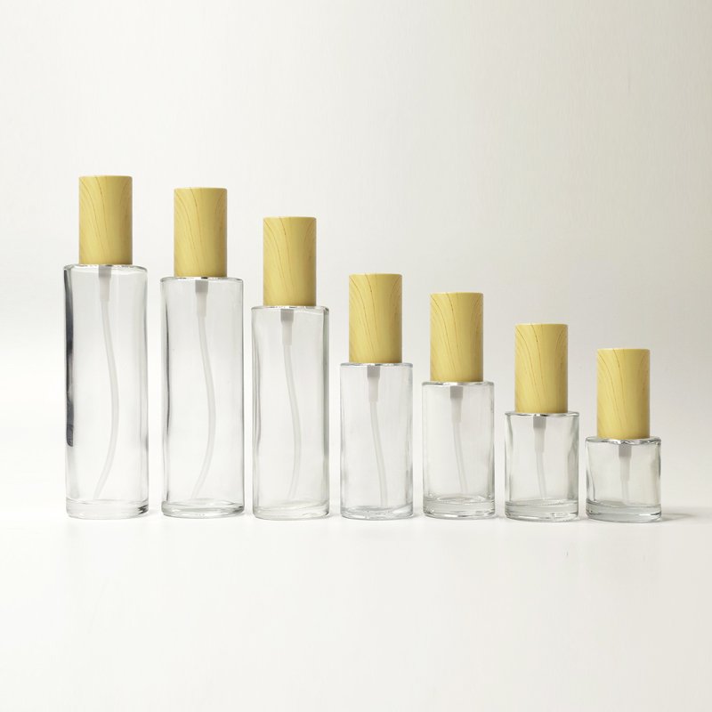 luxury cosmetic stick bottle glass body oil transparent pump bottle skincare sets packaging low moq