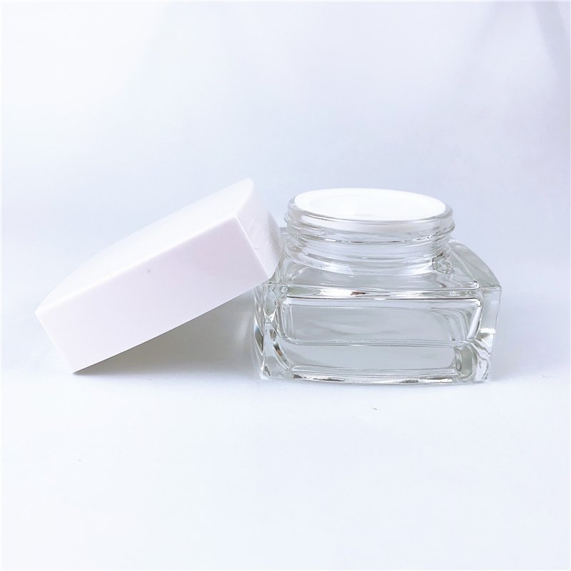 Thick bottom transparent square glass bottle free sample sprayable color cream bottle cosmetic packaging bottle