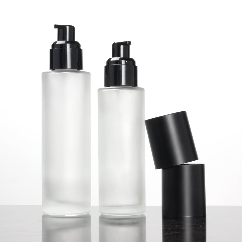 20ml 30ml (1 oz) 40ml 60ml (2 oz) 80ml 100ml 120ml (4 oz) Matte Glass Cosmetic Bottle with Spray Lotion Pump Black Lid for Serum