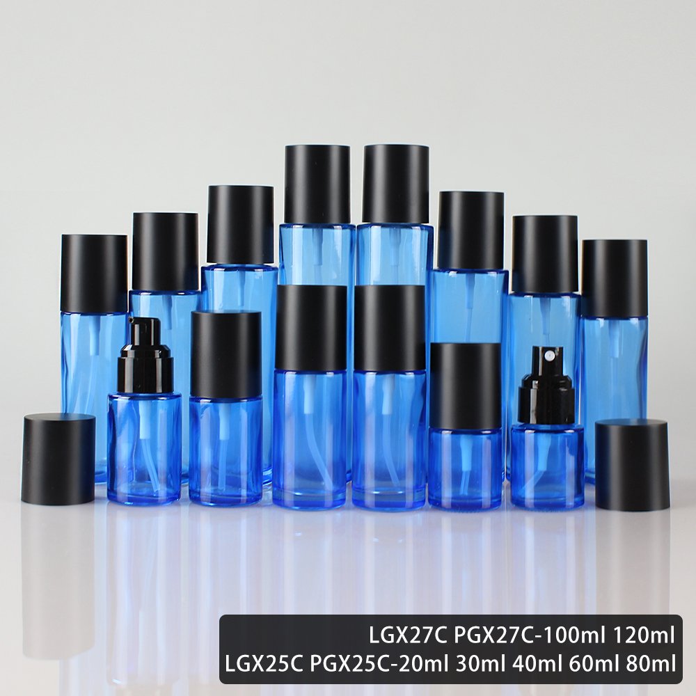 20ml 30ml (1 oz) 40ml 60ml (2 oz) 80ml 100ml 120ml (4 oz) Matte Glass Cosmetic Bottle with Spray Lotion Pump Black Lid for Serum