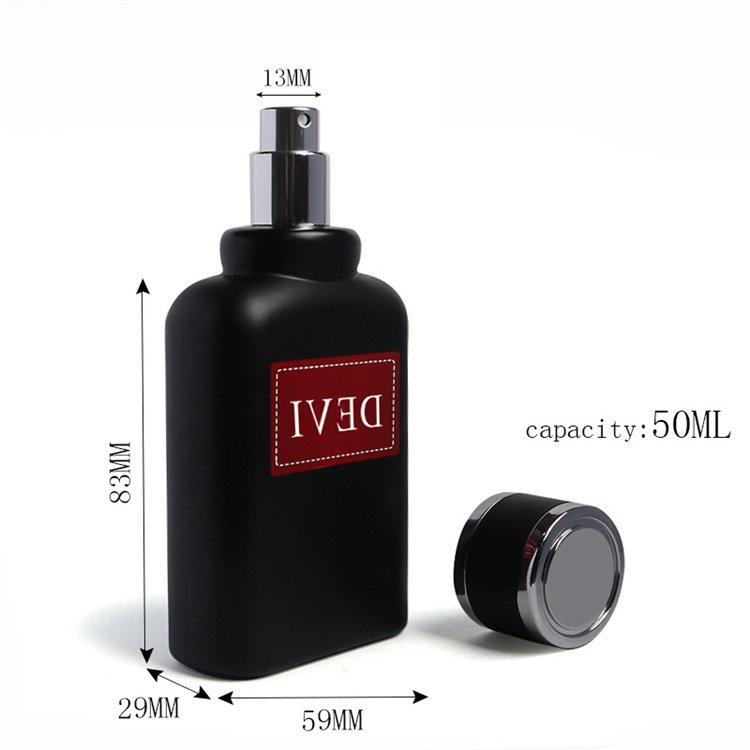 Free sample 50ml empty spray glass perfume 50 ml matte black bottles with cap