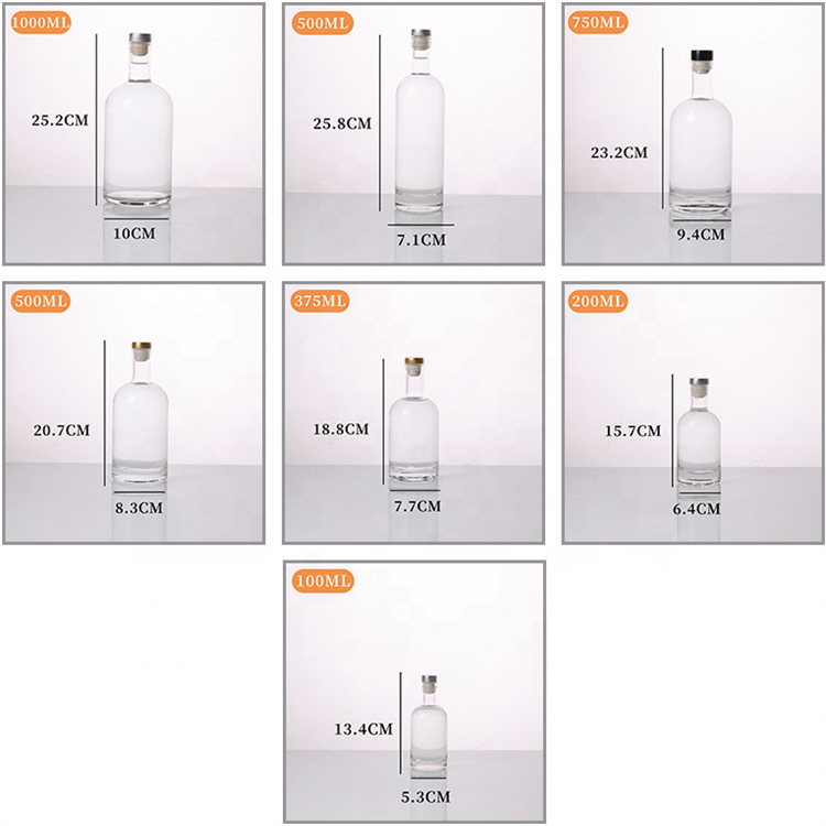 Custom 50ml 100ml 200ml 375ml 500ml 700ml 750ml 1000ml tequila gin spirits glass vodka bottle brandy vodka glass wine bottle