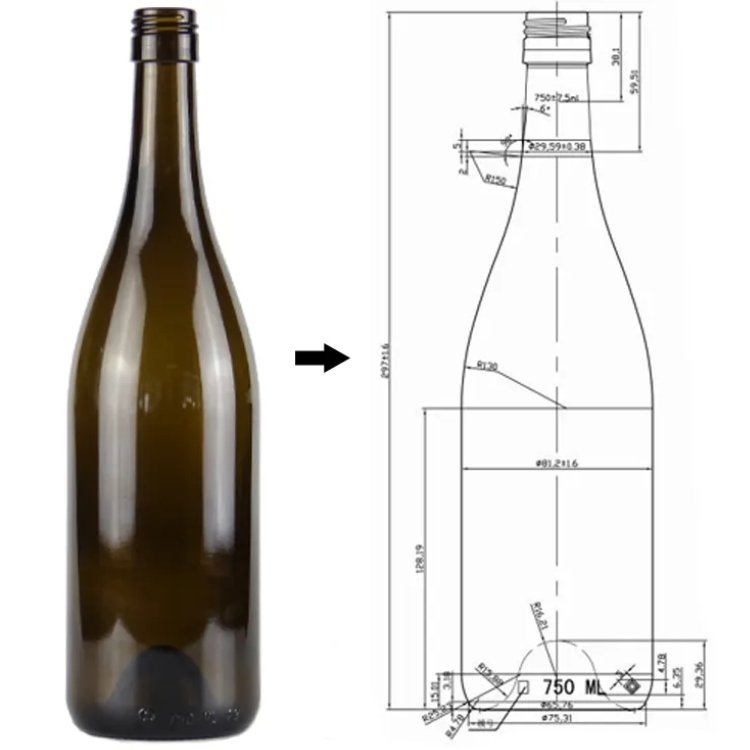 Custom Burgundy 750ml Heavy Empty Flint Glass Wine Bottle