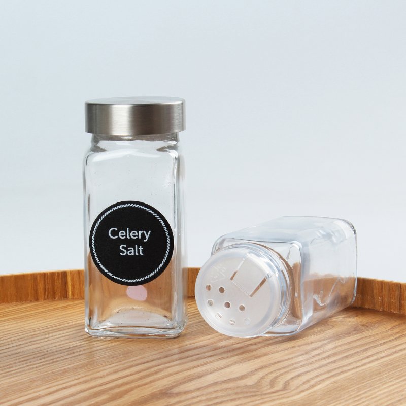 Glass Spice Jars with Labels 8oz Empty Square Spice Bottles with lid