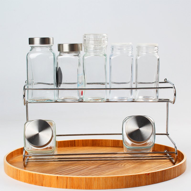 Glass Spice Jars with Labels 8oz Empty Square Spice Bottles with lid