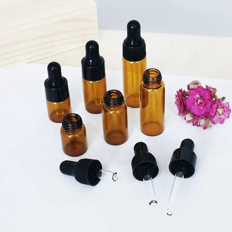 1ml 2ml 3ml 5ml 10ml Amber Brown Glass Bottle Sample Perfume Fragrance Vial Small Essential Oil Bottle with Glass Eye Dropper