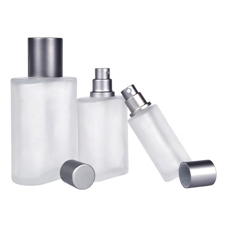Luxury reusable 30ml 50ml 100ml clear frosted clear glass perfume bottle with sprayer pump cap