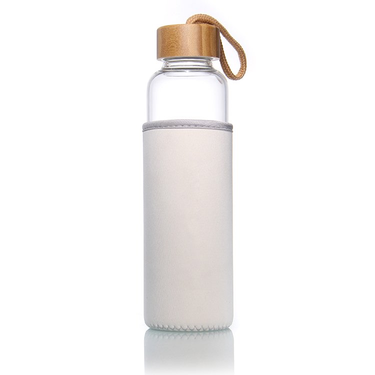 Custom Logo Glass Portable Borosilicate Mineral Water Bottle With Bamboo Lid