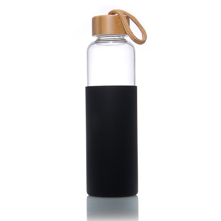 Custom Logo Glass Portable Borosilicate Mineral Water Bottle With Bamboo Lid