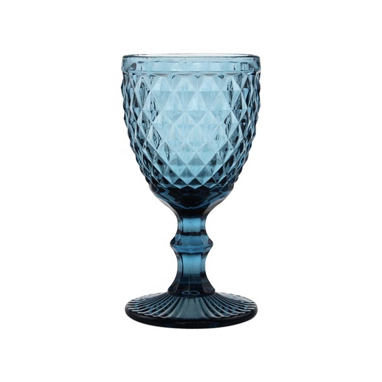 Vintage Glass Wine Goblet Kitchen Glassware Wedding Colored Goblets Wine Glasses Water Cup Champagne Pressed Blue CLASSIC 24pcs