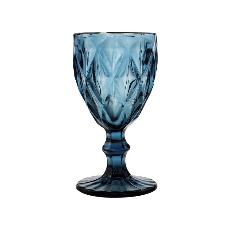 Vintage Glass Wine Goblet Kitchen Glassware Wedding Colored Goblets Wine Glasses Water Cup Champagne Pressed Blue CLASSIC 24pcs