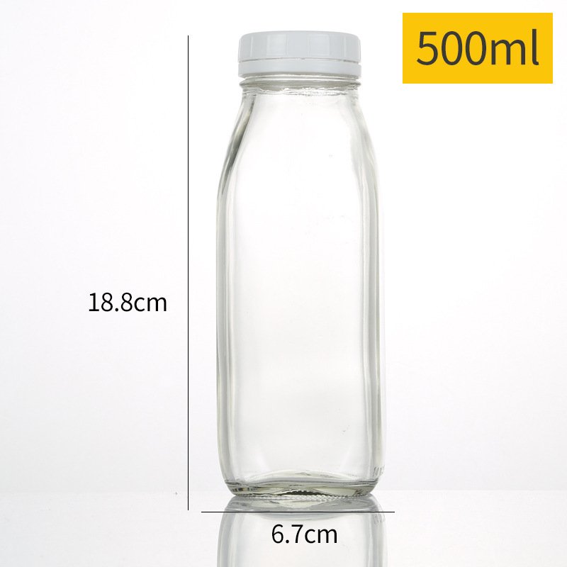 16 oz 32 oz Luxury Factory Square Clear Glass Juice Bottle for Milk with Plastic Tamper Evident Cap