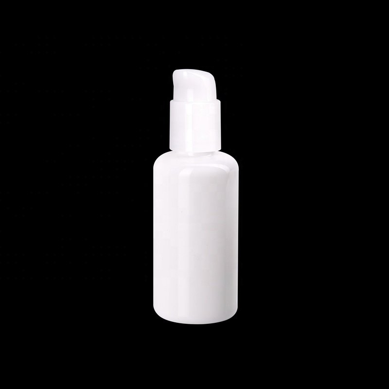 100ml empty opal white glass bottles with 24/410 white plastic outside-spring switch on-off lotion pump bottle for cosmetic