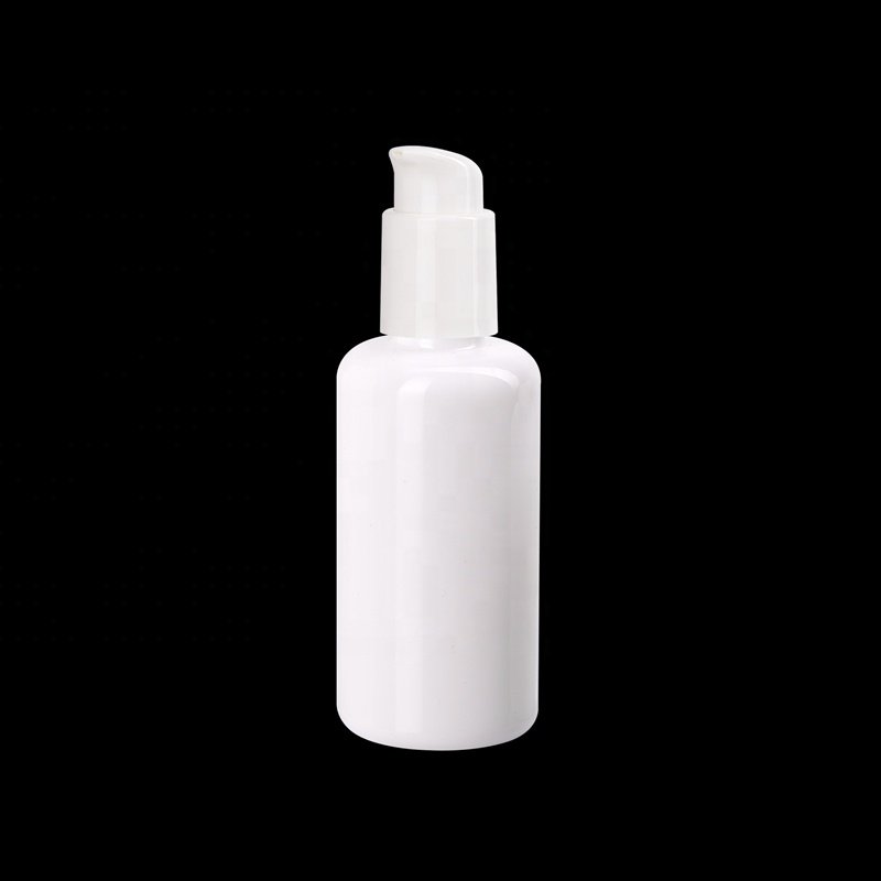 100ml empty opal white glass bottles with 24/410 white plastic outside-spring switch on-off lotion pump bottle for cosmetic