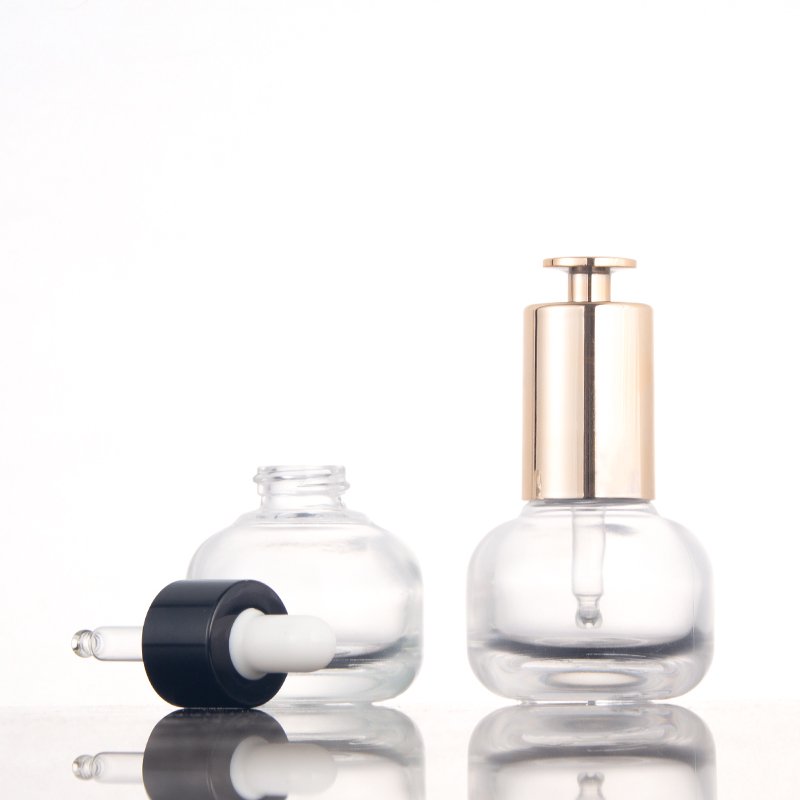 Cosmetic packaging 30ml transparent clear round ball shape essential oil packaging serum dropper glass bottles