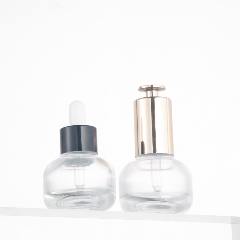 Cosmetic packaging 30ml transparent clear round ball shape essential oil packaging serum dropper glass bottles