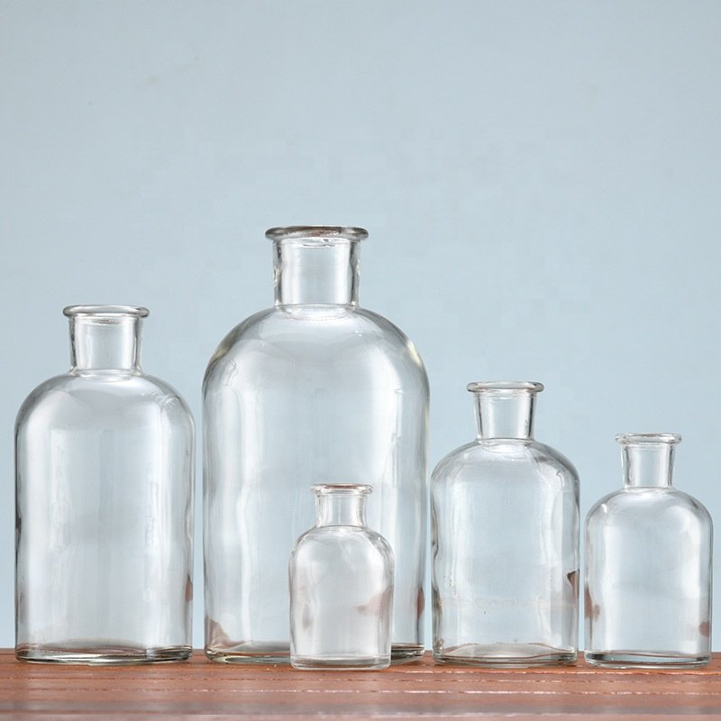 60ml 125ml 250ml 500ml 1000ml Boston Round Clear Glass Bottle with Cork stopper oils witch spells wedding favors bath bubble