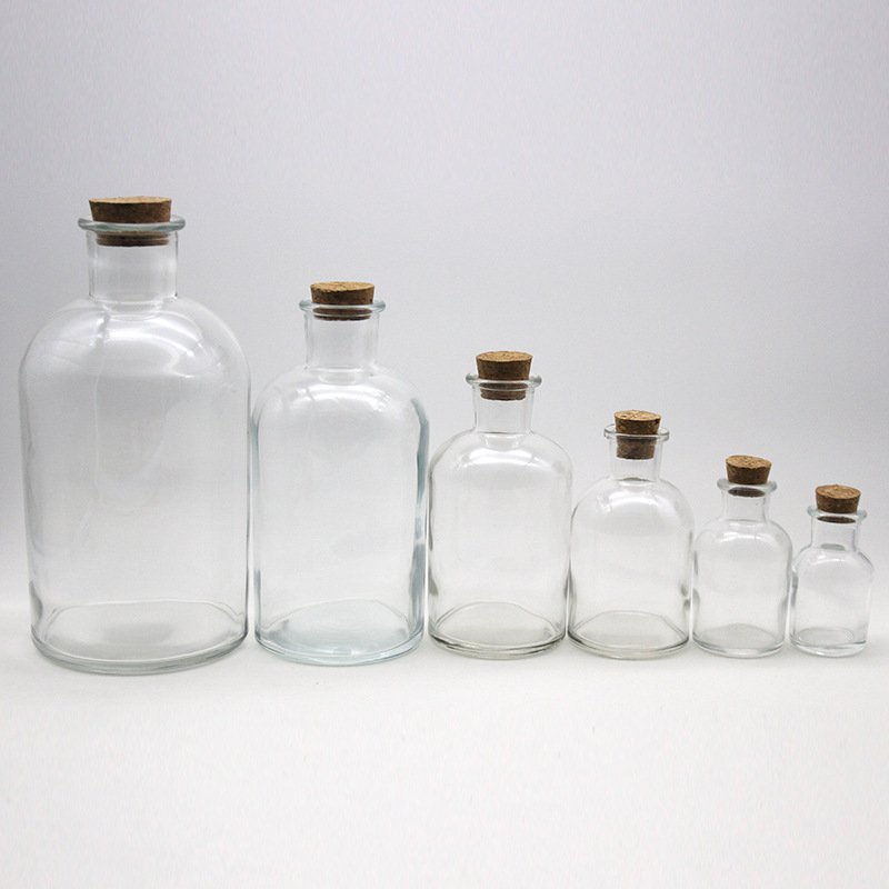 60ml 125ml 250ml 500ml 1000ml Boston Round Clear Glass Bottle with Cork stopper oils witch spells wedding favors bath bubble