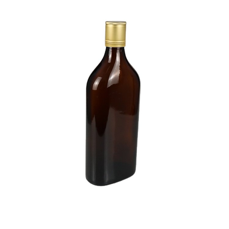 Wholesale Clear Amber Dark Empty Chase Flat Rounded Square bottles 250ml 100ml 300ml Juice wine glass bottle with metal lid