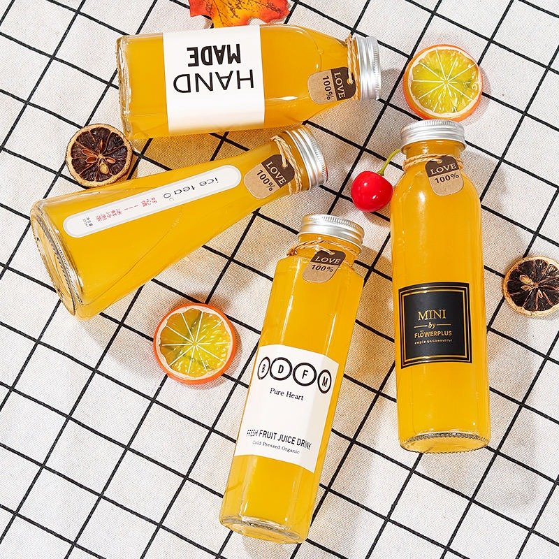Glass Bottles With Screw Cap Stock 350ml 500ml Bubble Tea/milk Tea/kombucha Beverage Glass Bottle With Cap