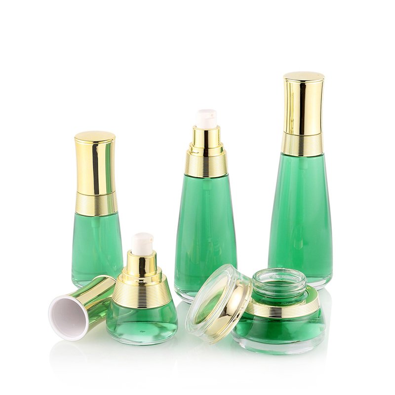 Hot selling Cream cream bottle glass bottle cosmetics 50 100 ml green luxury bottle