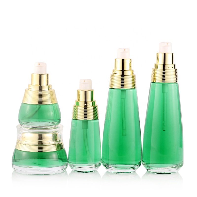 Hot selling Cream cream bottle glass bottle cosmetics 50 100 ml green luxury bottle