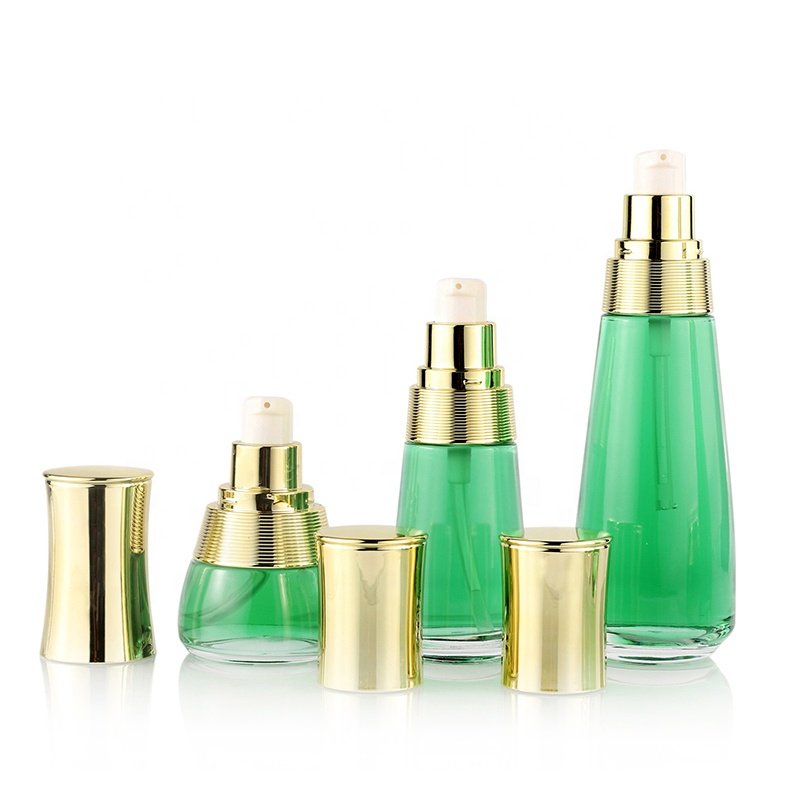 Hot selling Cream cream bottle glass bottle cosmetics 50 100 ml green luxury bottle
