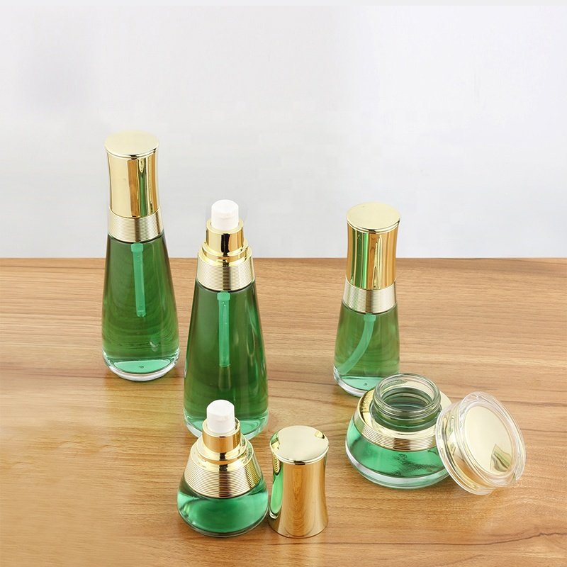 Hot selling Cream cream bottle glass bottle cosmetics 50 100 ml green luxury bottle