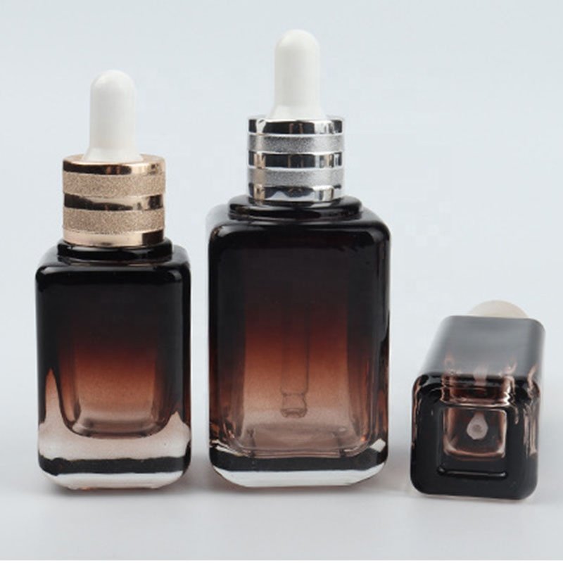 20ml 30ml 60ml Gradient Amber color Skin Care Serum Dropper Bottle Facial Cream Jar 30g Square Lotion Glass Bottle with Pump Cap