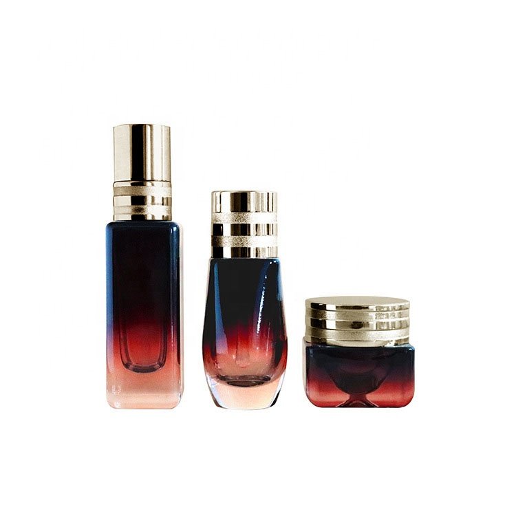 20ml 30ml 60ml Gradient Amber color Skin Care Serum Dropper Bottle Facial Cream Jar 30g Square Lotion Glass Bottle with Pump Cap