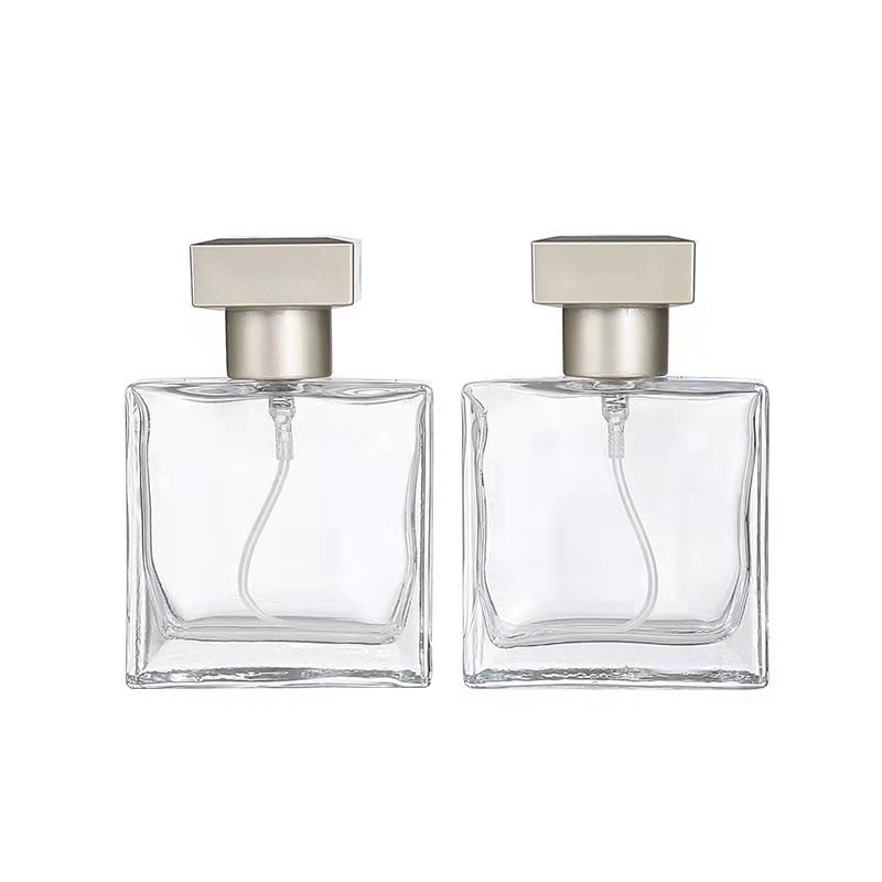 Glass Refillable Perfume Bottle Portable Square Empty Glass Perfume Gold Spray Glass Atomizer Bottle 25/50ml