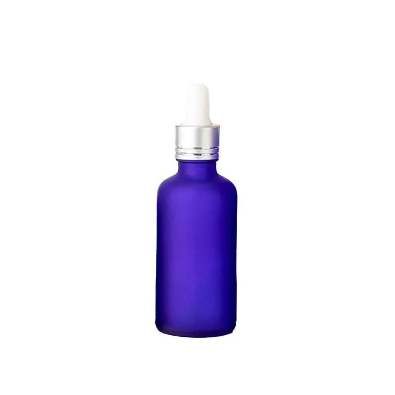 Hot Sale Frosted Matte Cobalt Blue Glass Dropper Bottle 30ml Boston Round Bottle with Silver Gold Cap Essential Oil Glass Bottle