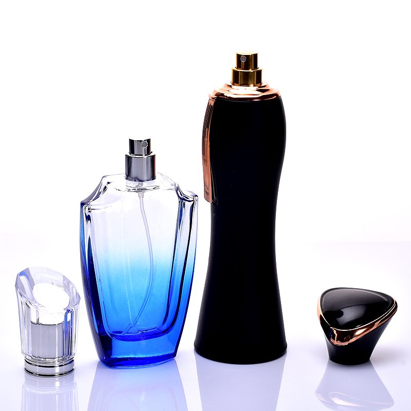 High grade acrylic inclined top cover thick bottom black blue glass spray wide shoulder perfume divided into empty bottles
