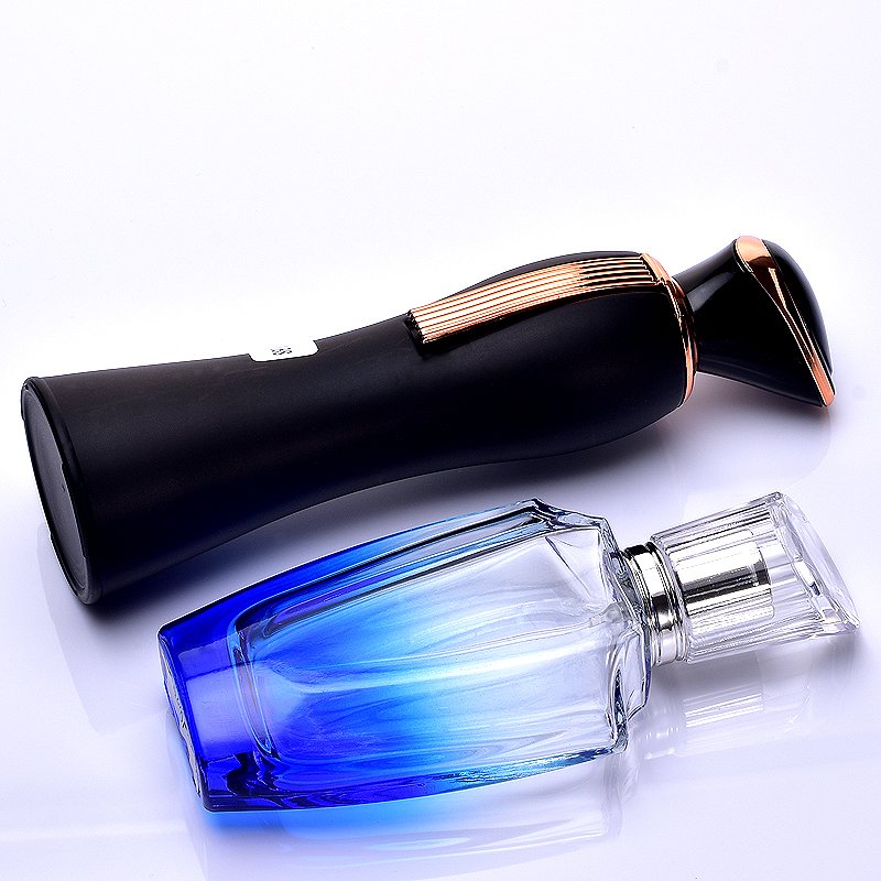High grade acrylic inclined top cover thick bottom black blue glass spray wide shoulder perfume divided into empty bottles