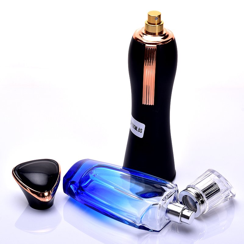 High grade acrylic inclined top cover thick bottom black blue glass spray wide shoulder perfume divided into empty bottles