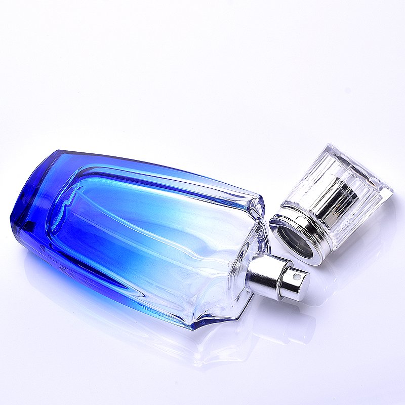 High grade acrylic inclined top cover thick bottom black blue glass spray wide shoulder perfume divided into empty bottles