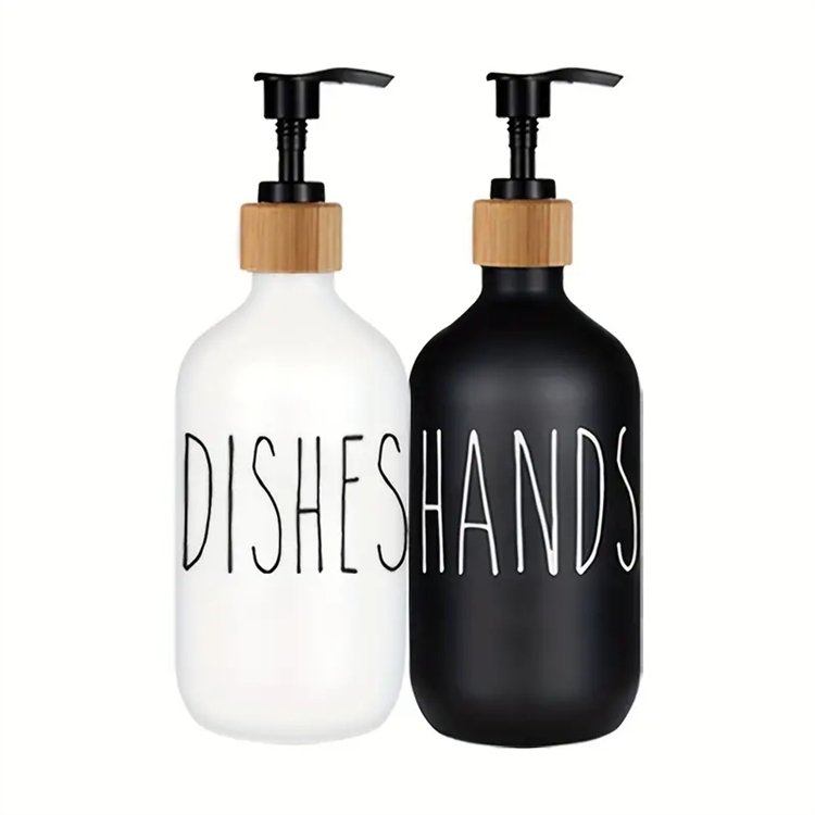 High Quality 16 oz Black And White Refilling Glass Boston Lotion Hand Glass Soap Dispenser Bottles with Pump