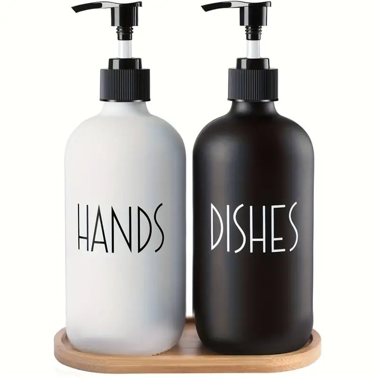 High Quality 16 oz Black And White Refilling Glass Boston Lotion Hand Glass Soap Dispenser Bottles with Pump