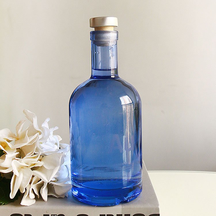 375ml Blue Glass Bottle with Cork for Vodka