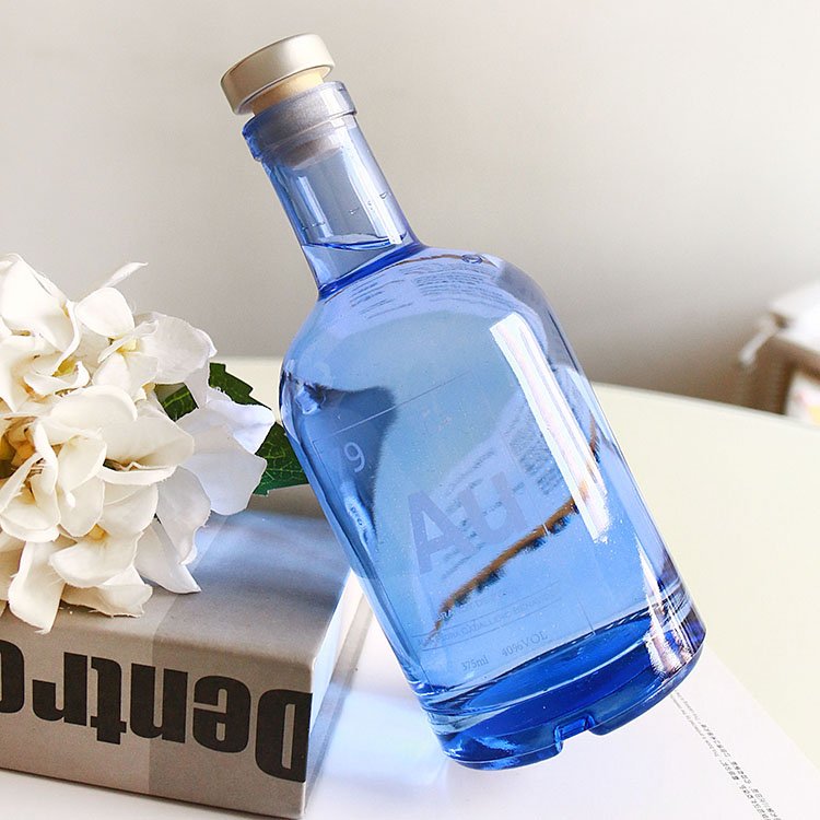 375ml Blue Glass Bottle with Cork for Vodka