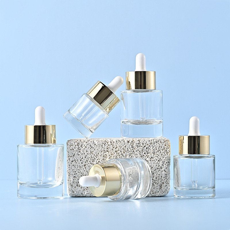 Custom Logo Wholesale 15ml 30ml 40ml 50ml Glass Bottle Skincare Serum Flat Shoulder Bottle Essential Oil Cosmetic Dropper Bottle