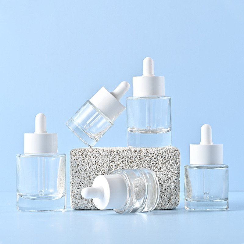 Custom Logo Wholesale 15ml 30ml 40ml 50ml Glass Bottle Skincare Serum Flat Shoulder Bottle Essential Oil Cosmetic Dropper Bottle